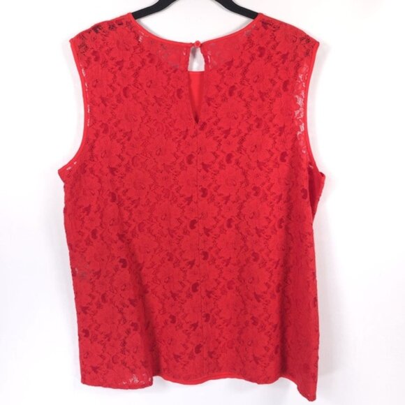 NWT DIANE VON FURSTENBERG Coral Red Sleeveless Shell 12215DVF Lace Top LARGE - Picture 2 of 11